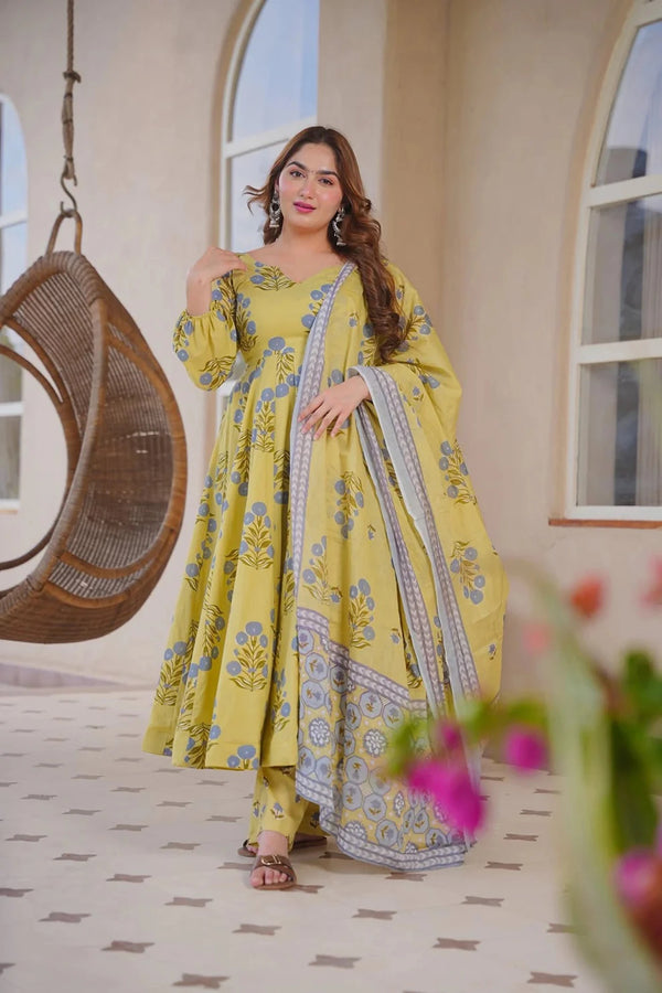 Yellow Cotton Silk Salwar Suit - Front View | Samyak Fashion