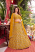 Yellow Faux Georgette Lehenga Choli Ethnic Real Mirror Sequins Embroidery Work With Cancan & Canvas Patta - Front View | Samyak Fashion
