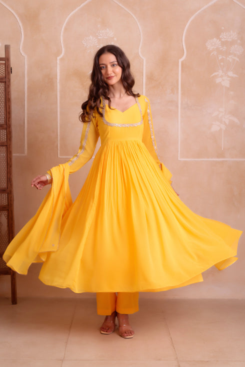 Yellow Georgette Salwar Suit - Side View | Samyak Fashion