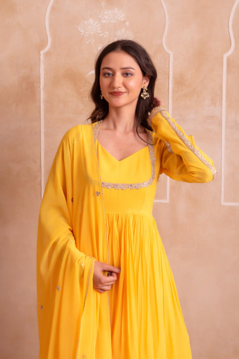 Yellow Georgette Salwar Suit - Close-up View | Samyak Fashion