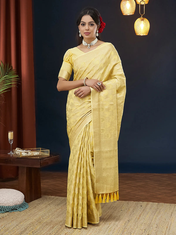 Yellow Georgette Saree With Blouse - Front View | Samyak Fashion