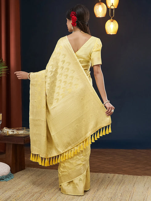 Yellow Georgette Saree With Blouse - Back View | Samyak Fashion