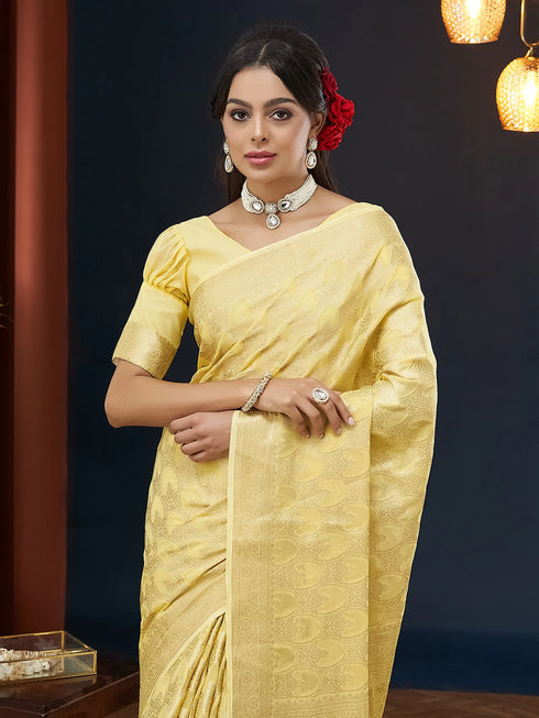 Yellow Georgette Saree With Blouse - Side View | Samyak Fashion