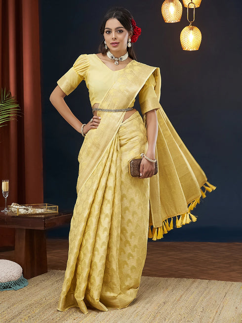 Yellow Georgette Saree With Blouse - Detail View | Samyak Fashion