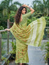 Yellow Green Linen Elegant Party Wear Saree Collection With Blouse - Side View | Samyak Fashion