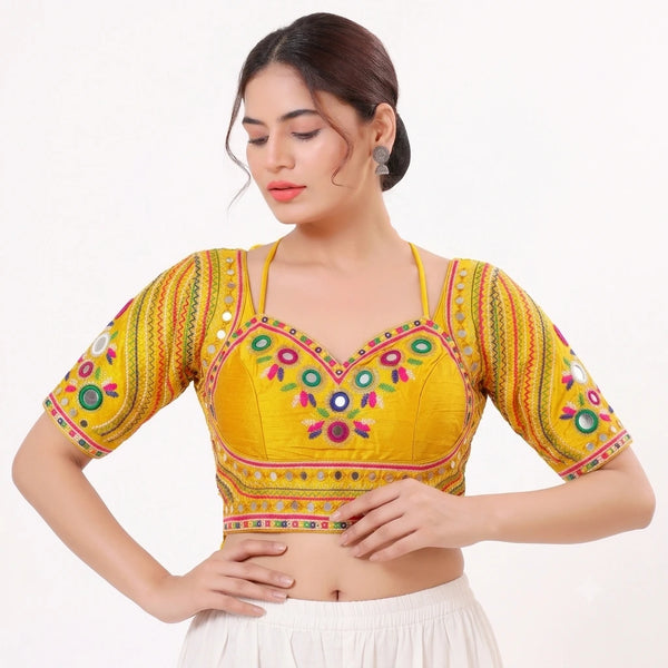 Yellow Heavy Italian Silk Blouse - Front View | Samyak Fashion