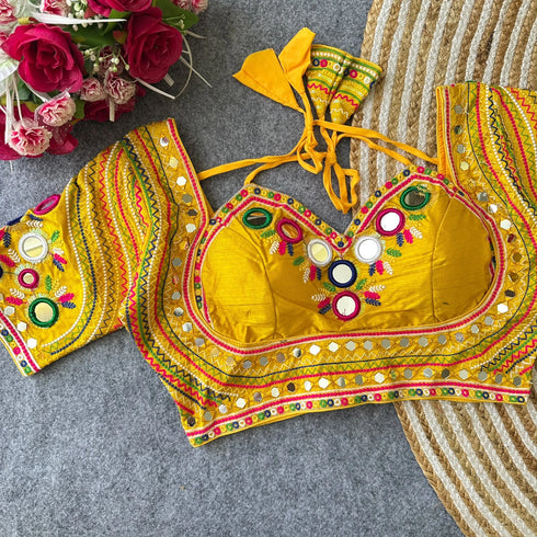 Yellow Heavy Italian Silk Blouse - Side View | Samyak Fashion