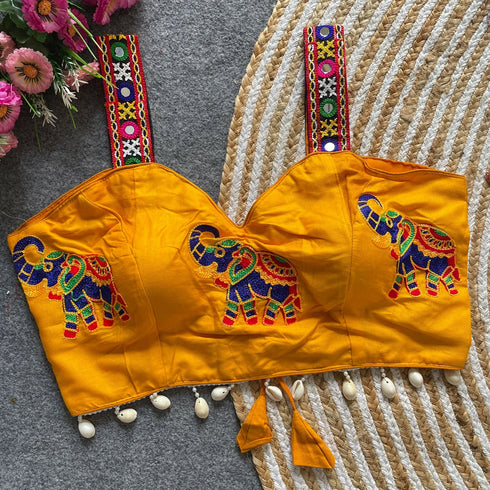 Yellow Heavy Magic Cotton Blouse - Detail View | Samyak Fashion