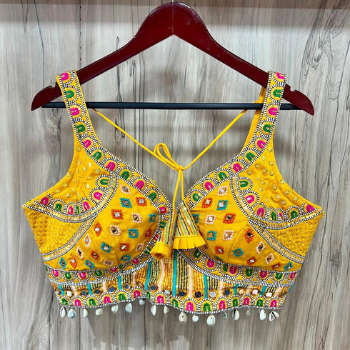 Yellow Heavy Pure Soft Italian Silk With Tricot Fuising Blouse - Side View | Samyak Fashion