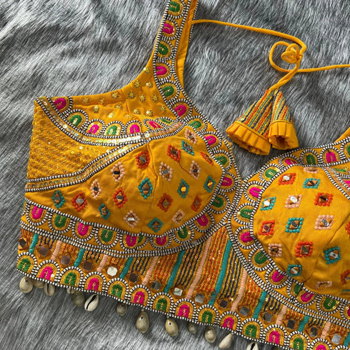 Yellow Heavy Pure Soft Italian Silk With Tricot Fuising Blouse - Close-up View | Samyak Fashion