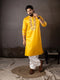 Yellow Linen Mens Kurta With Payjama - Front View | Samyak Fashion