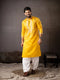 Yellow Linen Mens Kurta With Payjama - Front View | Samyak Fashion