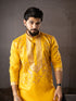 Yellow Linen Mens Kurta With Payjama - Side View | Samyak Fashion