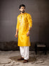 Yellow Linen Mens Kurta With Payjama - Detail View | Samyak Fashion