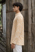 Yellow Linen Mens Short Kurta - Side View | Samyak Fashion