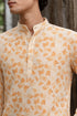 Yellow Linen Mens Short Kurta - Detail View | Samyak Fashion