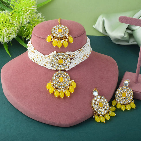 Yellow Necklace Set - Front View | Samyak Fashion