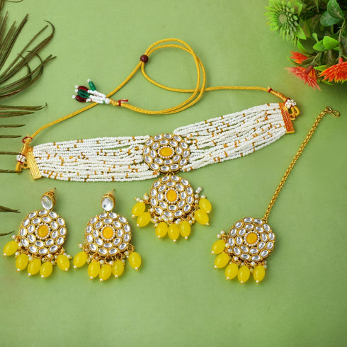 Yellow Necklace Set - Back View | Samyak Fashion