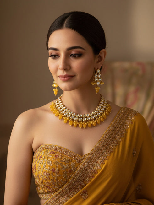 Yellow Necklace Set - Back View | Samyak Fashion