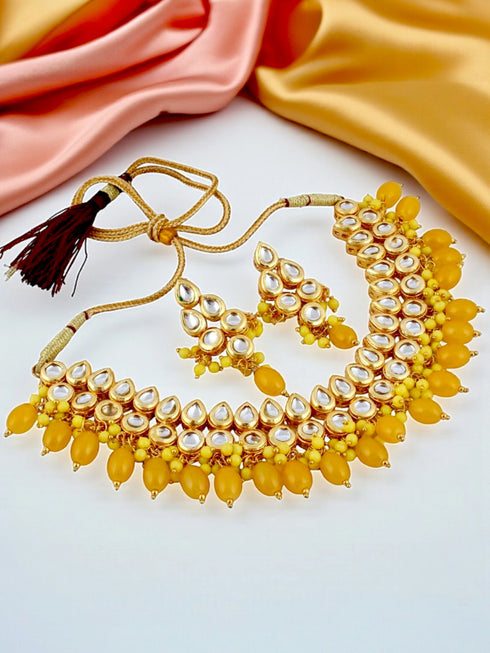 Yellow Necklace Set - Side View | Samyak Fashion
