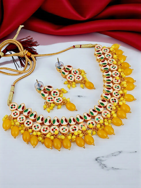 Yellow Necklace Set - Detail View | Samyak Fashion