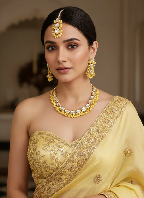 Yellow Necklace Set - Front View | Samyak Fashion