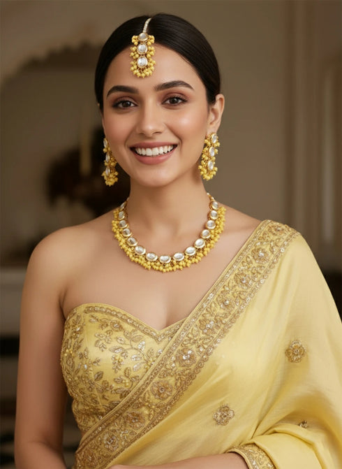 Yellow Necklace Set - Back View | Samyak Fashion