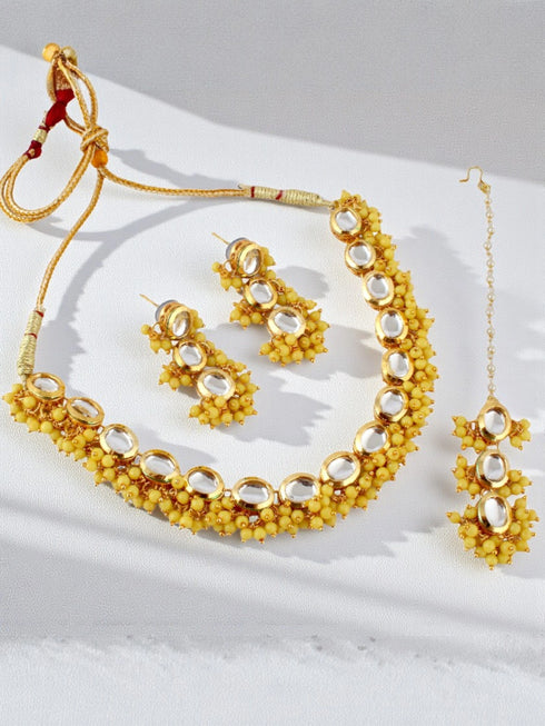 Yellow Necklace Set - Side View | Samyak Fashion