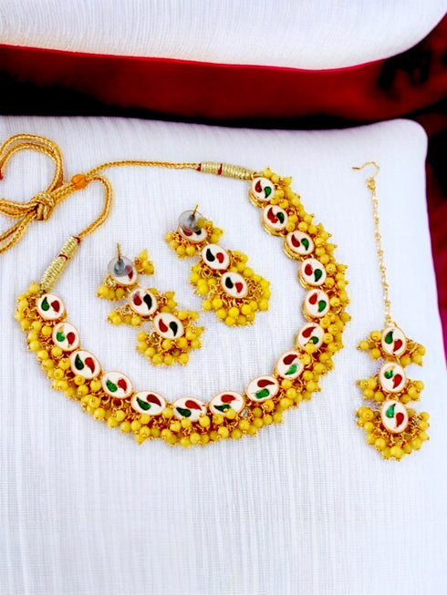 Yellow Necklace Set - Detail View | Samyak Fashion