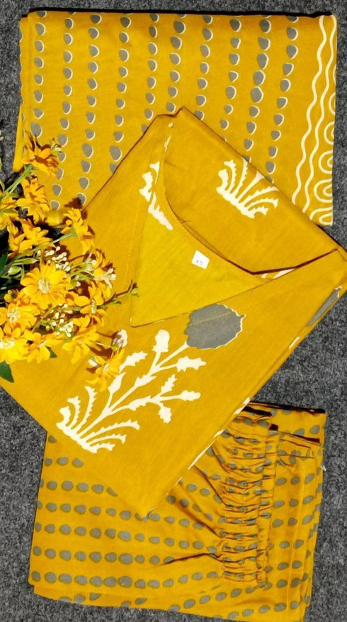 Yellow Poly Rayon Salwar Suit - Side View | Samyak Fashion