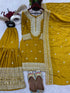 Yellow Pure Heavy Chinnon Silk Elegant Salwar Suit - Side View | Samyak Fashion