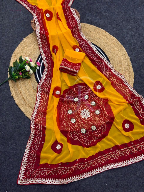 Yellow Pure Soft Cyc Georgette Saree With Blouse - Back View | Samyak Fashion