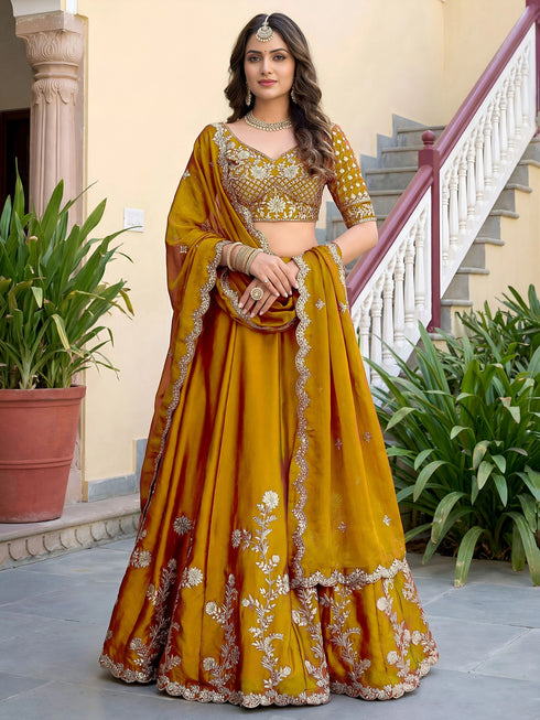 Yellow Rangoli Silk Lehenga Choli - Front View | Samyak Fashion
