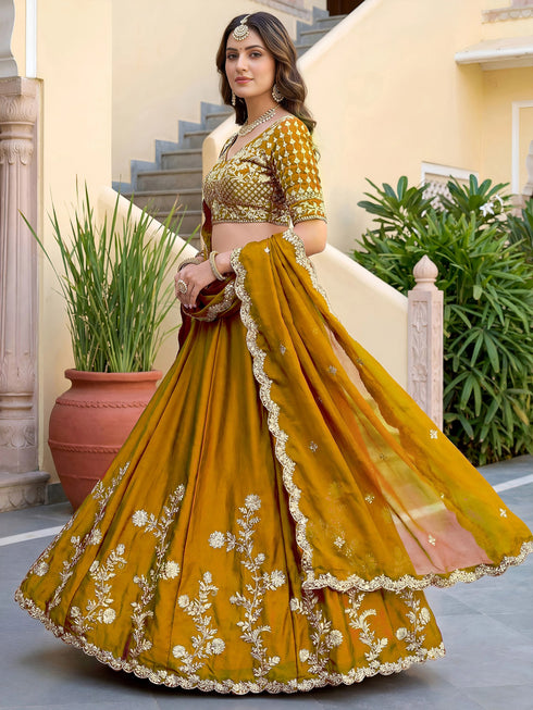 Yellow Rangoli Silk Lehenga Choli - Detail View | Samyak Fashion