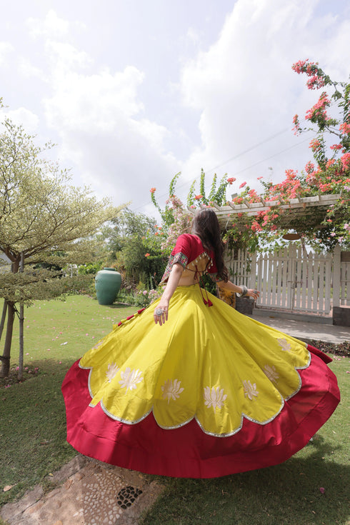 Yellow Roman Silk Lehenga Choli - Back View | Samyak Fashion