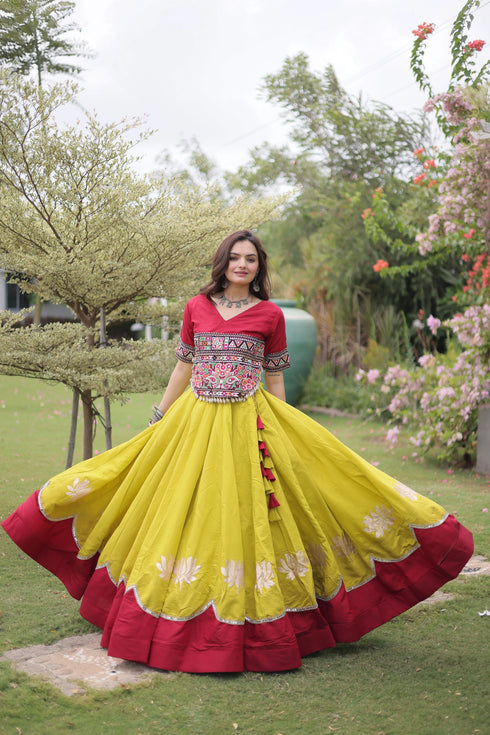 Yellow Roman Silk Lehenga Choli - Detail View | Samyak Fashion