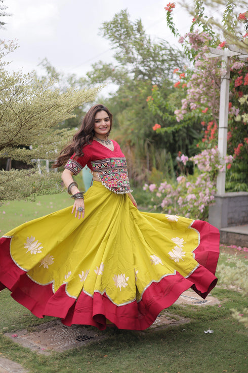 Yellow Roman Silk Lehenga Choli - Close-up View | Samyak Fashion
