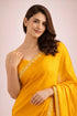 Yellow Satin Saree With Blouse - Side View | Samyak Fashion
