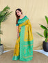 Yellow Silk Elegant Party Wear Saree Collection With Blouse - Back View | Samyak Fashion